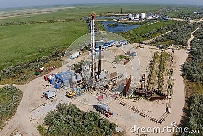 Carrying out repair of an oil well Stock Photo