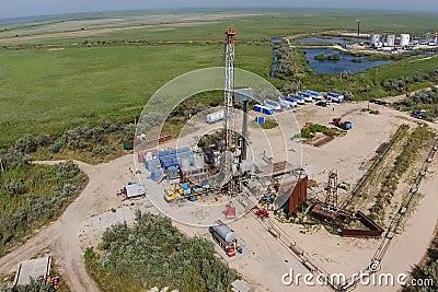 Carrying out repair of an oil well Stock Photo