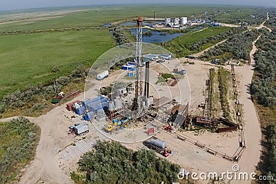 Carrying out repair of an oil well Stock Photo