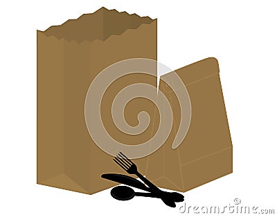 Carryout bag and plastic silverware Vector Illustration