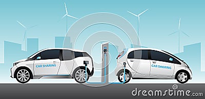 Two carsharing electric cars Vector Illustration