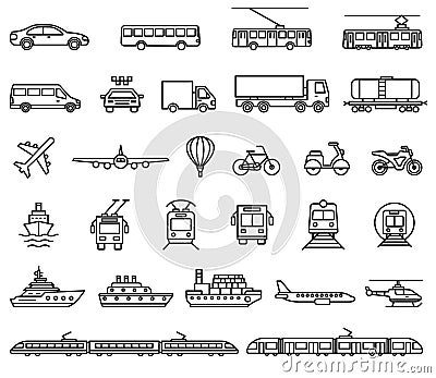 Transport icons. Vector isolated outline illustrations collection Vector Illustration