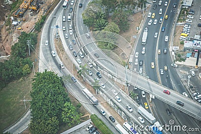 Cars on busy road , highway traffic in the city aerial - Editorial Stock Photo