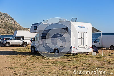 cars and campers at the campsite Editorial Stock Photo