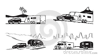 Cars with caravans and camper Vector Illustration