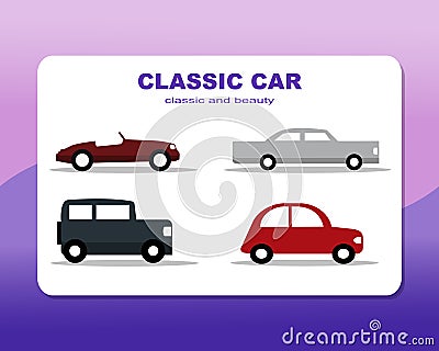 Cars on classic, classic and beautiful flat style Vector Illustration