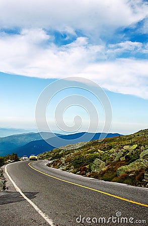 Cars climbing the road to Mount Washington New Hampshire Stock Photo