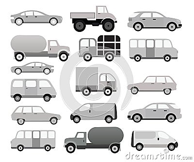 Cars collection (black & white) Vector Illustration