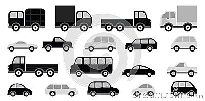 Cars collection (black & white) Vector Illustration