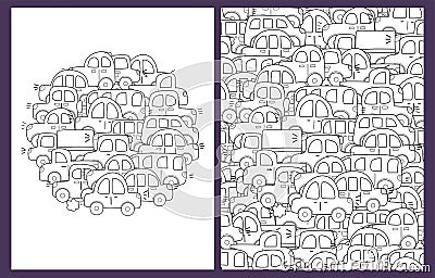 Coloring pages set with doodle cars. Outline vehicles background for coloring book Vector Illustration