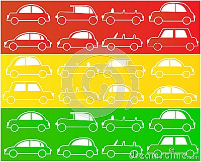 Cars in colors of traffic lights Vector Illustration