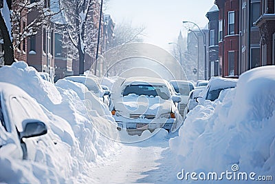 Cars covered in snow after snow storm - AI Generated Stock Photo