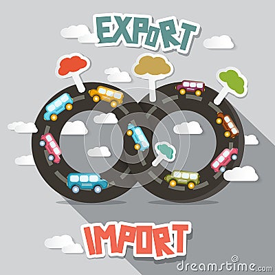 Cars on Endless Road Vector Illustration
