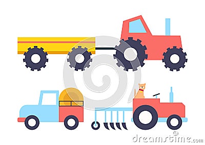 Cars with Equipment Working on Farm Vector Icon Vector Illustration
