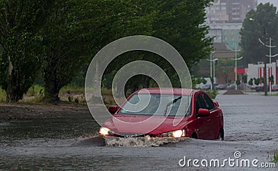 Cars in heavy rain Stock Photo