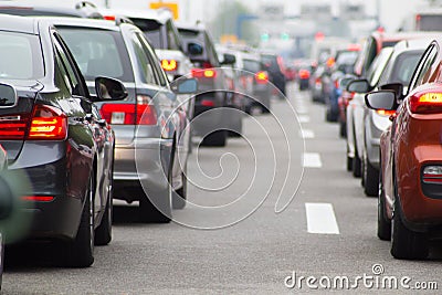 Cars on highway in traffic jam Stock Photo