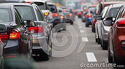 Cars on highway in traffic jam Stock Photo