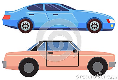 Cars Isolated on White, Cabriolet and Sedan Vector Illustration
