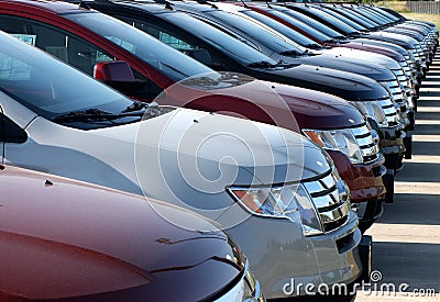 Cars in new car lot Stock Photo