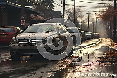 cars parked on the side of the road Stock Photo