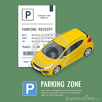 Cars in the parking lot and Parking tickets. Public car-park. Vector Illustration