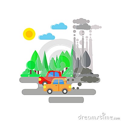 Cars pollute air Vector Illustration