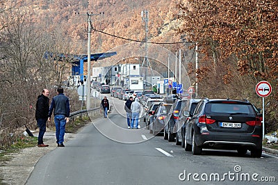 Cars queuing for a border crossing Serbia Kosovo Editorial Stock Photo