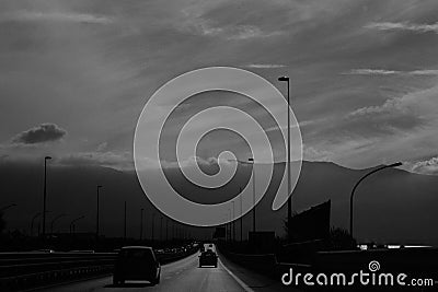 Cars on the road in Sicily at high noon Stock Photo