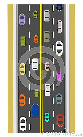 Cars on the road view from above Vector Illustration