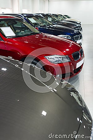 Cars for sale in showroom Stock Photo