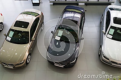 Cars for sale in showroom Stock Photo