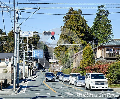 Cars stopping on street in Saitama, Japan Editorial Stock Photo