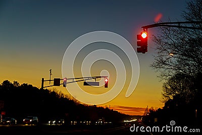 Cars stuck in traffic at dramatic sundown time Stock Photo