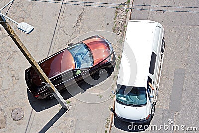 Cars and their various parts close-up on the streets of Odessa, Ukraine. Stock Photo