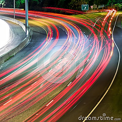 Cars traffic commute on highway at night Stock Photo