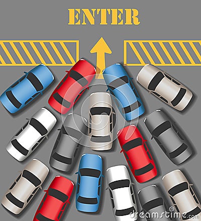 Cars traffic Enter join busy site Vector Illustration