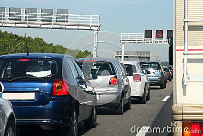 Cars in traffic jam on highway Stock Photo