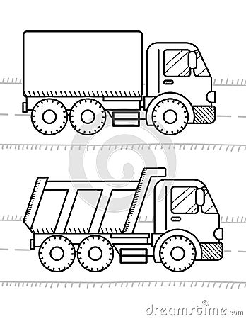 Cars and vehicles coloring book for kids. Dump Truck, truck Vector Illustration