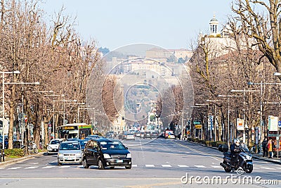 Cars on Viale Papa Giovanni XXIII in Bergamo Editorial Stock Photo