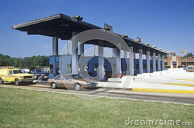 Cars waiting to cross the toll gate onto Chesapeake Bridge in Maryland Editorial Stock Photo