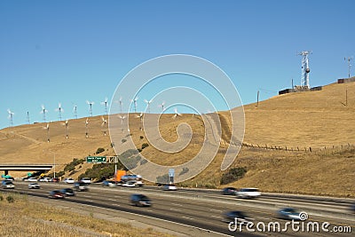 Cars and windturbines Stock Photo