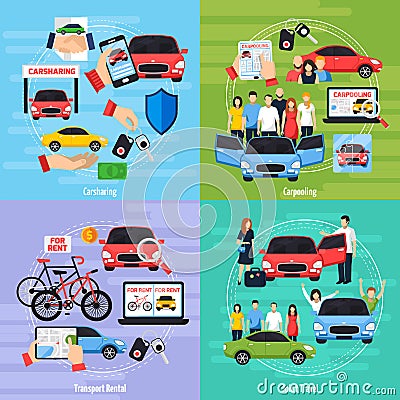Carsharing Concept Icons Set Vector Illustration