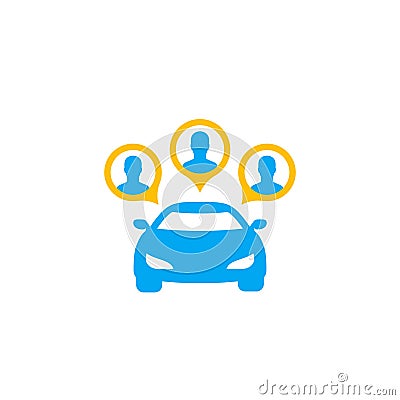 Carsharing icon, car and passengers Vector Illustration