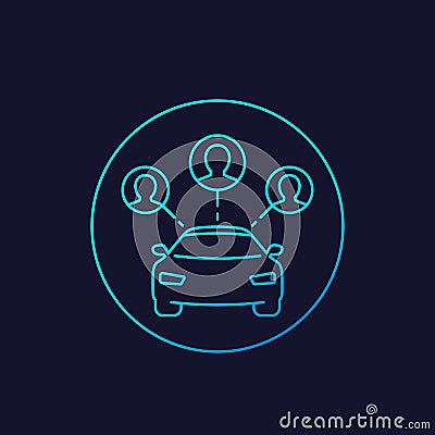 Carsharing icon, car and passengers, linear Vector Illustration