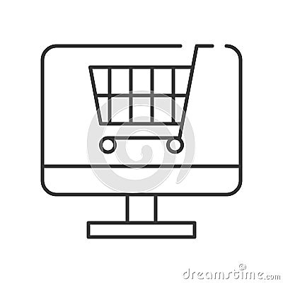 Cart on computer screen, Line icon shopping online and e commerce concept Vector Illustration