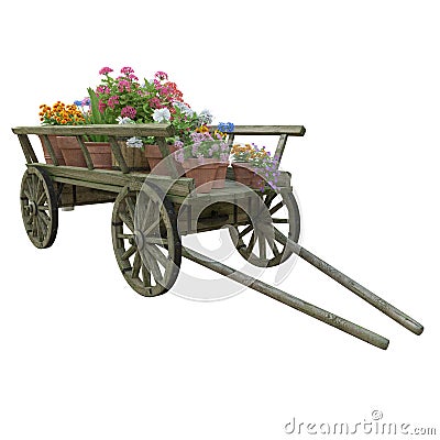 Wooden cart flower pot Stock Photo