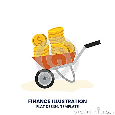 cart full of bags of money. Successful financial investments concept. Goal achievement and money growing Vector Illustration