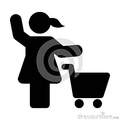 Cart icon vector female person shopping symbol in a flat color glyph pictogram Vector Illustration
