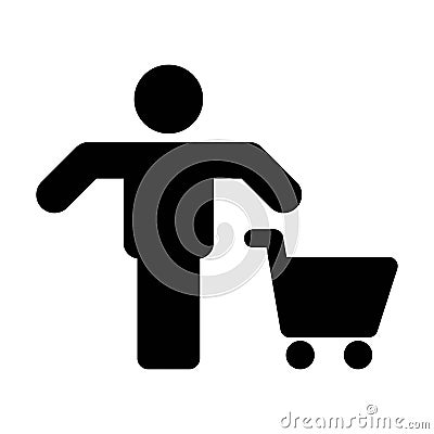 Cart icon vector male person shopping symbol in a flat color glyph pictogram Vector Illustration