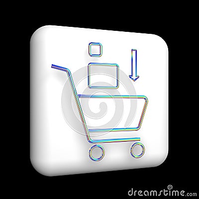 a cart sign with several purchases, a 3d icon on a white cube, Stock Photo